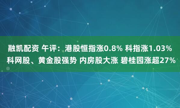 融凯配资 午评：港股恒指涨0.8% 科指涨1.03% 科网股、黄金股强势 内房股大涨 碧桂园涨超27%